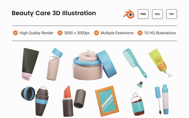 Conjunto de ilustrações 3D de cuidados de beleza