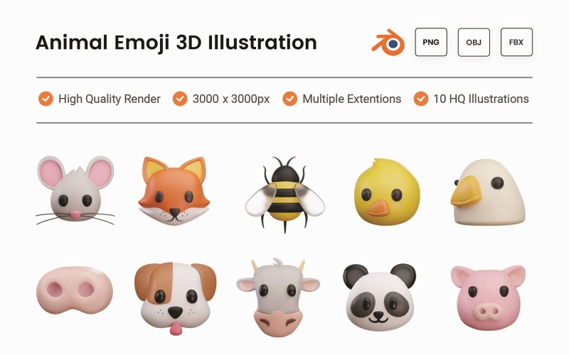 Ensemble d'illustrations 3D animaux Emoji