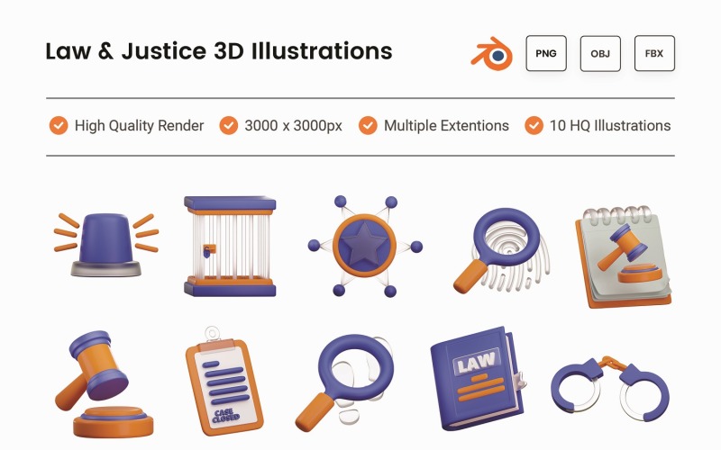 Ensemble d'illustrations 3D droit et justice