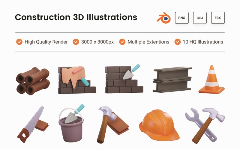 Építőipari 3D-s illusztráció készlet