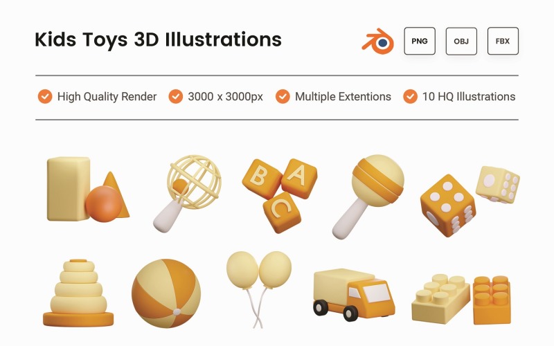 Insieme dell'illustrazione 3D dei giocattoli dei bambini