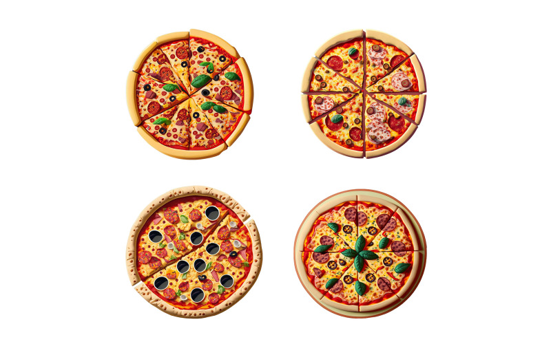 Uppsättning av pizza ikoner isolerad på vit bakgrund.