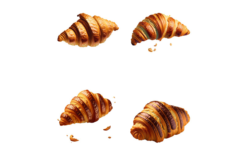 Uppsättning av realistisk croissant isolerad på vit bakgrund.