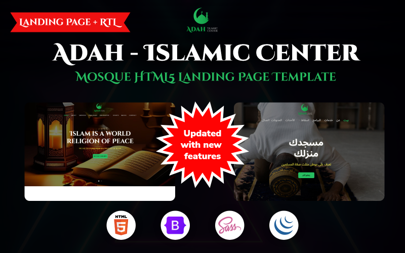 Adah – Islámské centrum a šablona vstupní stránky HTML5 mešity