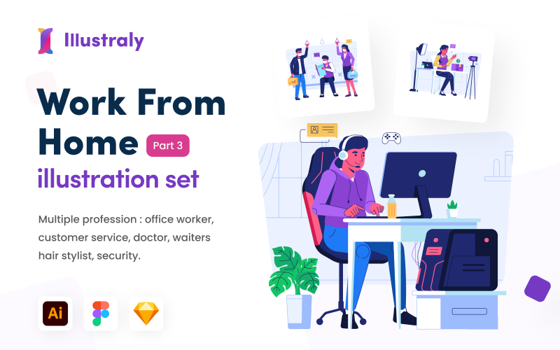 Illustraly - Conjunto de ilustraciones para trabajar desde casa 3