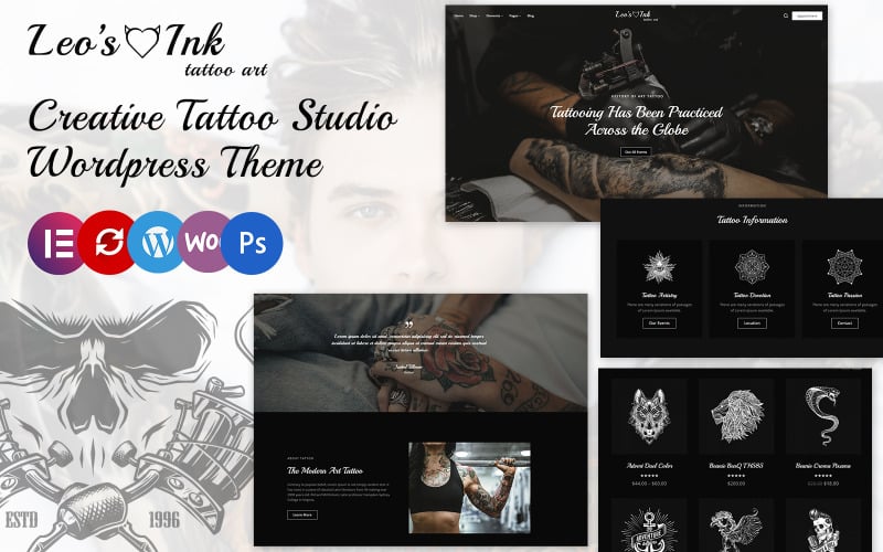 Leoink - Motyw WordPress dla kreatywnego studia tatuażu Elementor