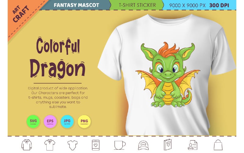 Dragon de dessin animé coloré. Clipart fantastique.
