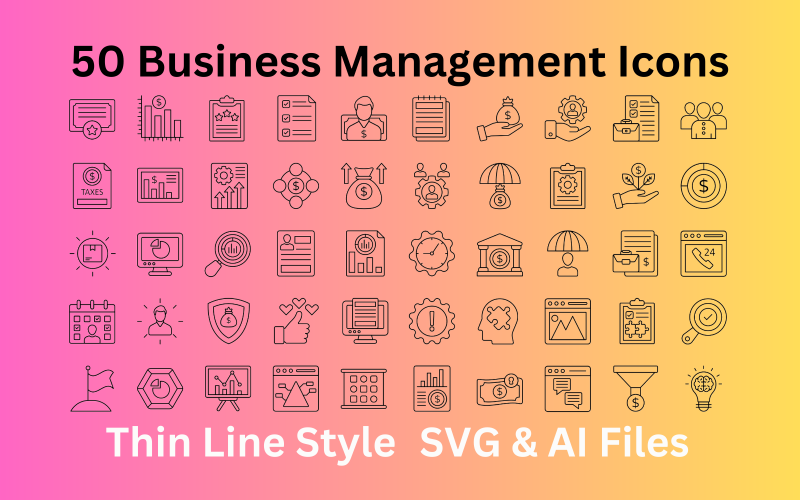 Business Management Ikonuppsättning 50 dispositionsikoner - SVG och AI-filer