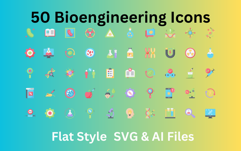 Conjunto de ícones de bioengenharia 50 ícones planos - arquivos SVG e AI