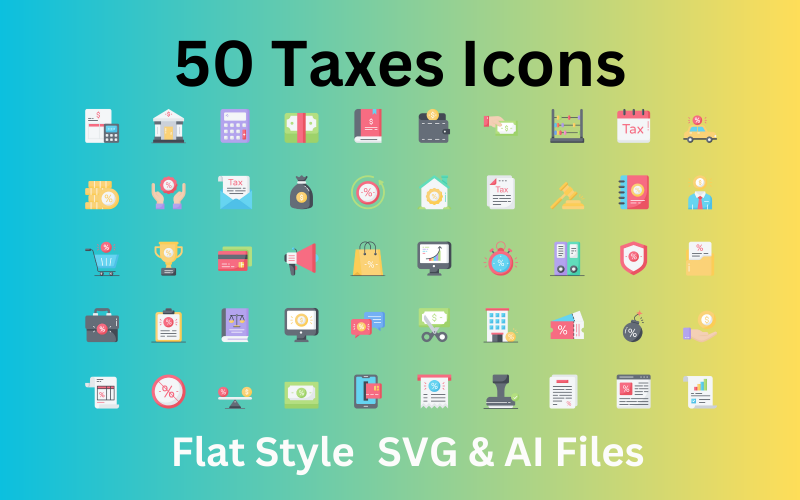 Daně Icon Set 50 ploché ikony - SVG a AI soubory