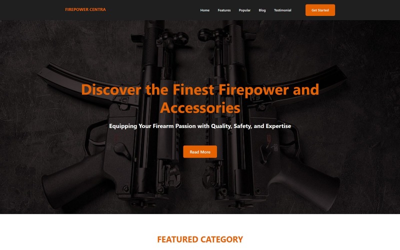 Firepower Centra - modelo de página inicial de loja de armas premium