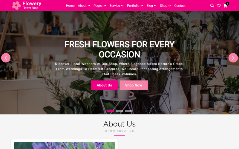 Flowery - Blomsterbutik HTML5 webbplatsmall