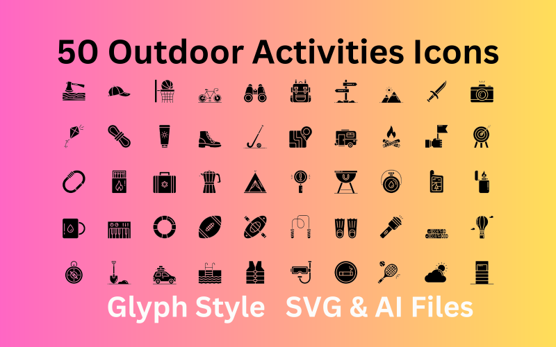 Набор иконок для активного отдыха: 50 иконок-глифов - файлы SVG и AI