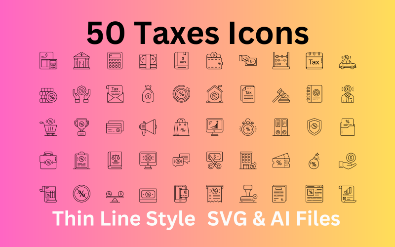 Набор иконок налогов: 50 контурных иконок — файлы SVG и AI