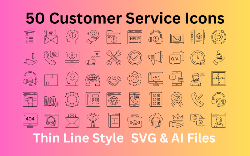 客户服务图标集 50 个轮廓图标-SVG 和 AI 文件