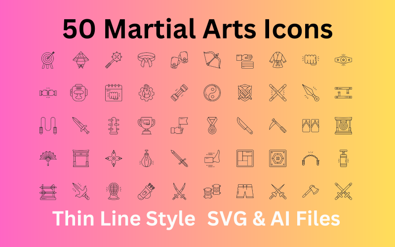 Martial Arts Icon Set 50 overzichtspictogrammen - SVG- en AI-bestanden