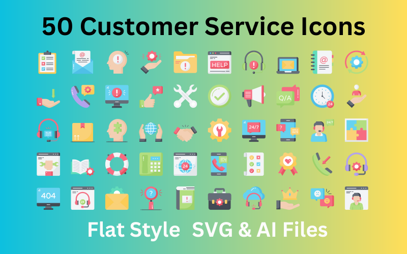 Müşteri Hizmetleri Simge Seti 50 Düz Simge - SVG ve AI Dosyaları