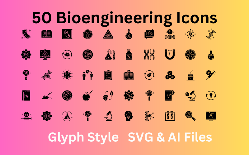 Набор иконок биоинженерии, 50 глифов - файлы SVG и AI