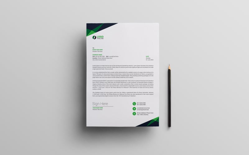 Plantilla de diseño de membrete en negro y verde