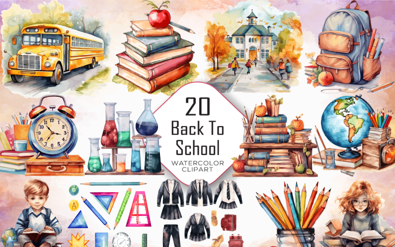 Tillbaka till skolan Sublimation Clipart Bundle