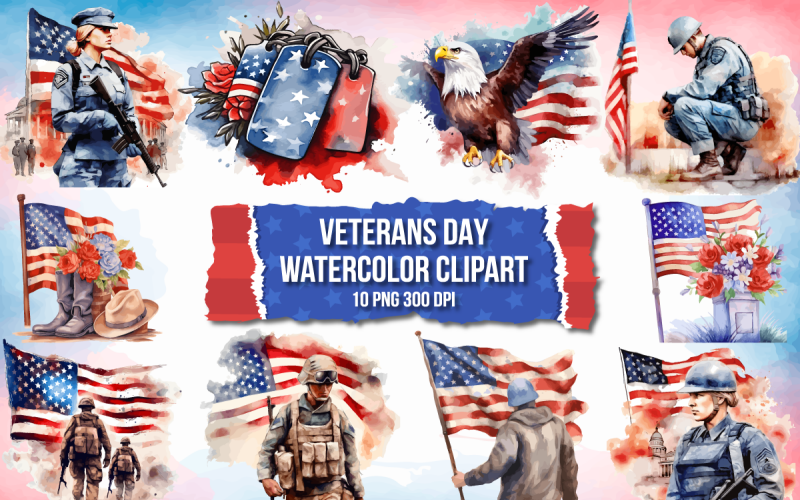 Akvarell Veterans Day Clipart Bunt