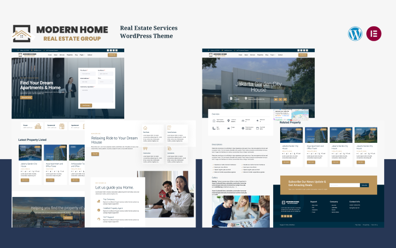Modern Home - Fastighetstjänster & Agent WordPress-tema