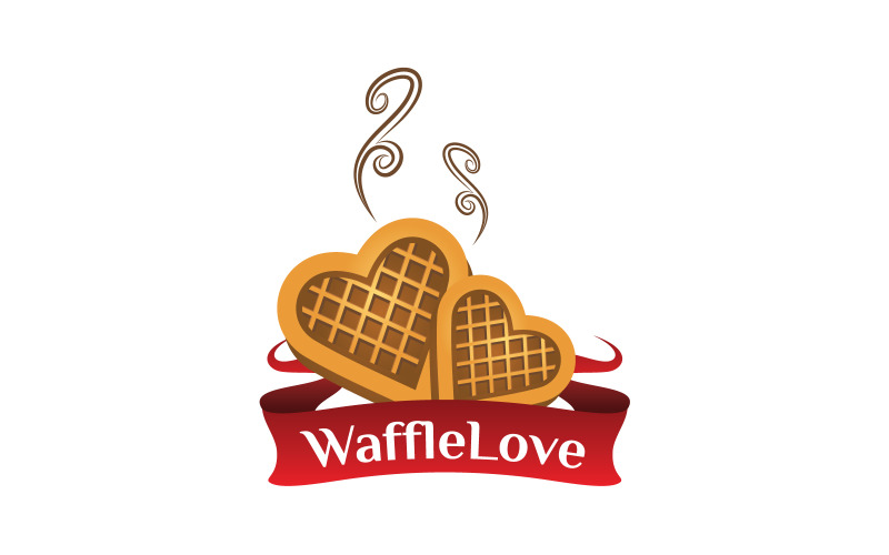 Waffle Love Logo, Waffles Hearts Bakery Design Logo
