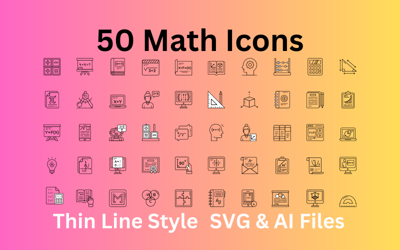Conjunto de iconos matemáticos 50 iconos de contorno: archivos SVG y AI