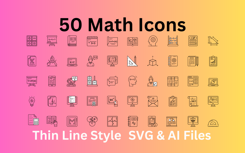 Jeu d'icônes mathématiques 50 icônes de contour - Fichiers SVG et AI