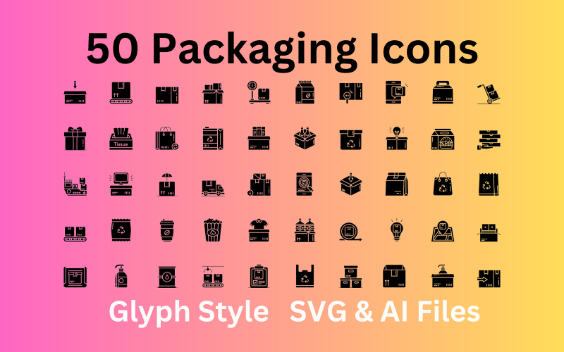 Набор иконок упаковки: 50 иконок-глифов — файлы SVG и AI
