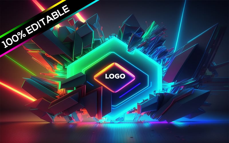 Neon Logo Mockup With Geometric Neon Background