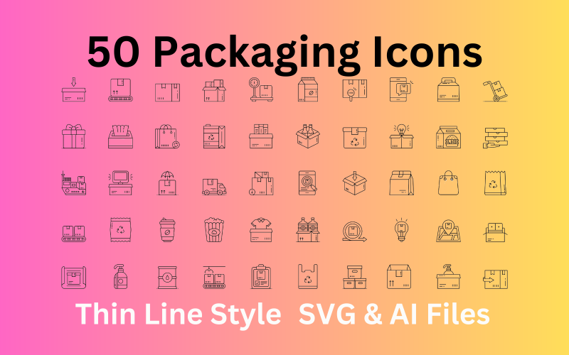 Paketleme Simgesi Seti 50 Anahat Simgesi - SVG ve AI Dosyaları