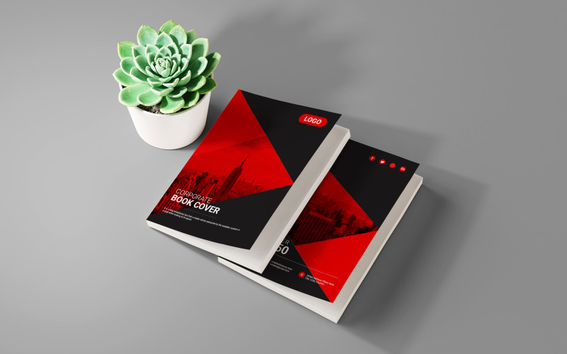 Plantilla de diseño de portada de libro con formas negras y rojas