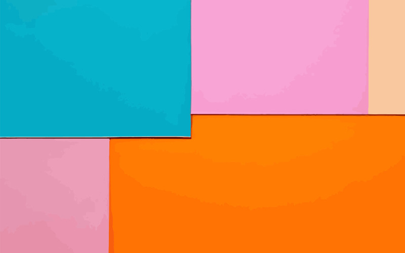 Pose plate de blocage de couleur avec des feuilles sur orange, rose pâle et rose vif