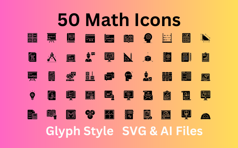 数学图标集 50 个字形图标-SVG 和 AI 文件