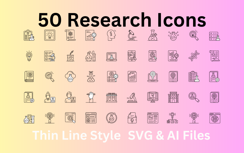 Zestaw ikon badawczych 50 ikon konspektu — pliki SVG i AI