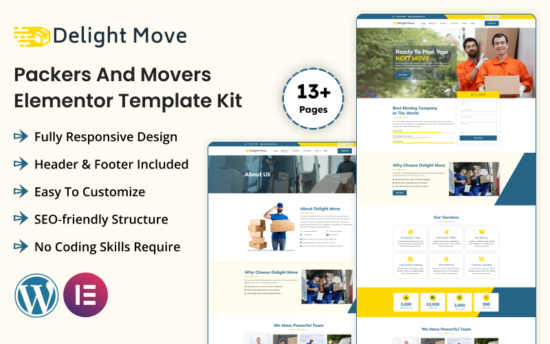 Delight Move - Набор шаблонов Elementor Packers And Movers