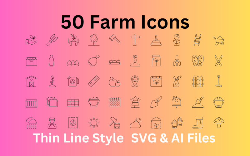农场图标集 50 个轮廓图标-SVG 和 AI 文件