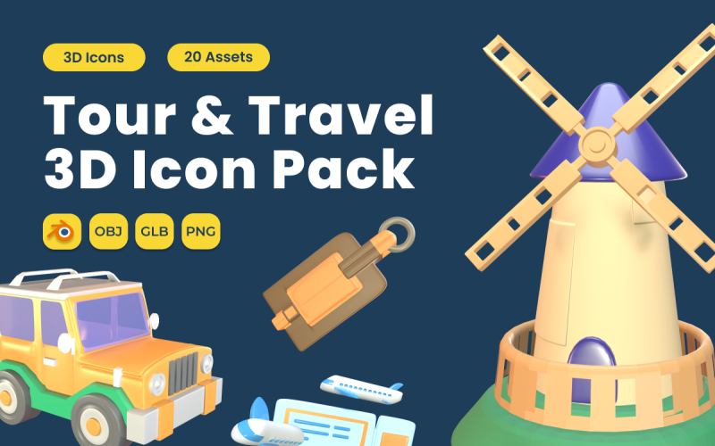 Pack d'icônes 3D de visite et de voyage Vol 6