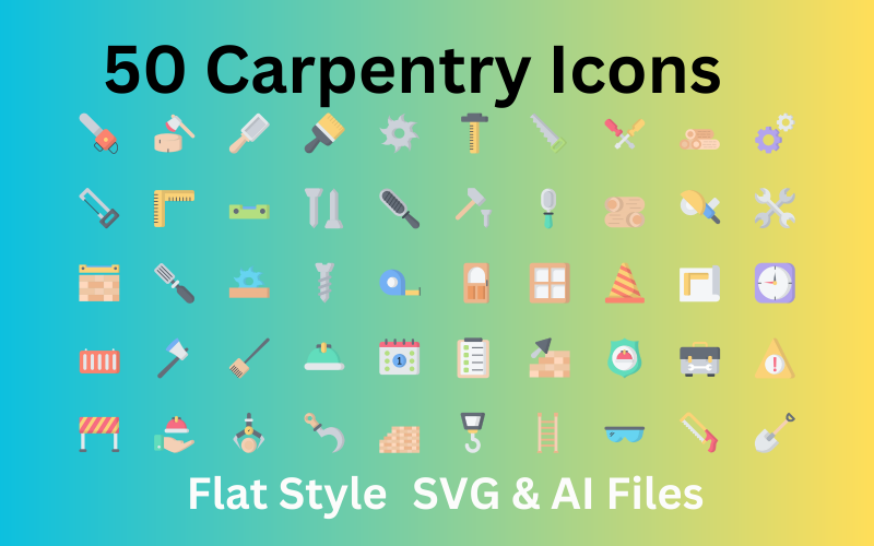 Timmerwerk Icon Set 50 platte iconen - SVG- en AI-bestanden