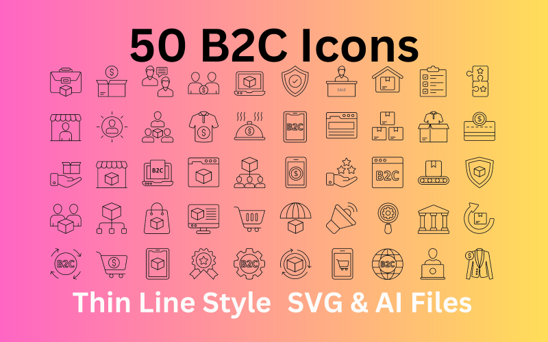 B2C ikonkészlet 50 körvonali ikon - SVG és AI fájlok