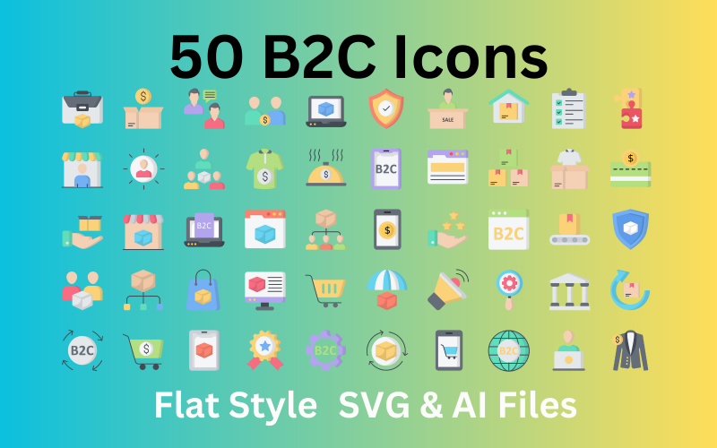 B2C Ikonuppsättning 50 platta ikoner - SVG- och AI-filer