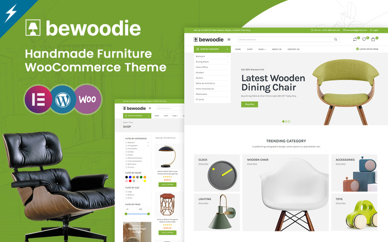 Bewoodie - Tema WooCommerce Elementor para tienda de muebles, decoración y artesanías