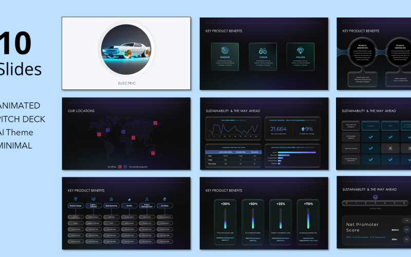 Elektroauto-Thema_Futuristische Technologie-Atmosphäre ppt Powerpoint-Deck-Vorlage