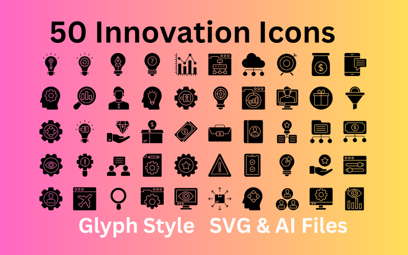 Ensemble d'icônes d'innovation 50 icônes de glyphes - Fichiers SVG et AI