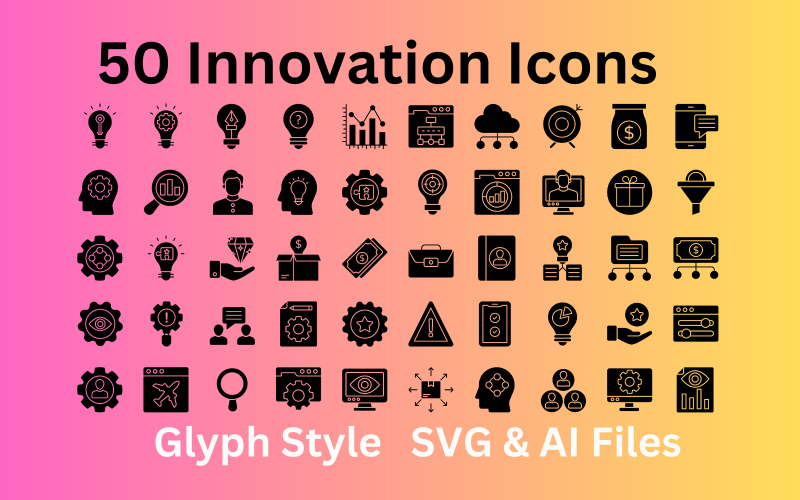 Інноваційний набір значків із 50 значків гліфів – файли SVG та AI