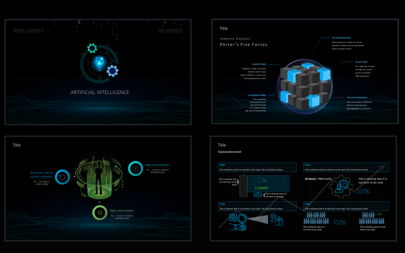Künstliches futuristisches Thema PPT-Vorlage Deckfolien vollständig animiert