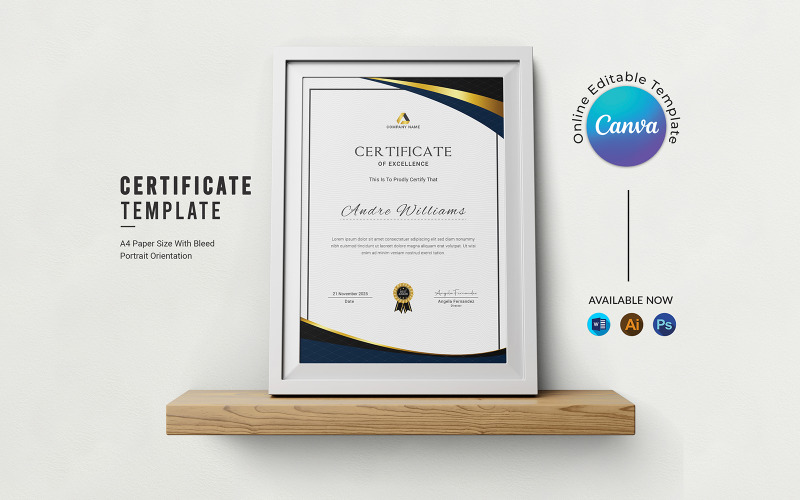 Modello di certificato per ritratto moderno su tela
