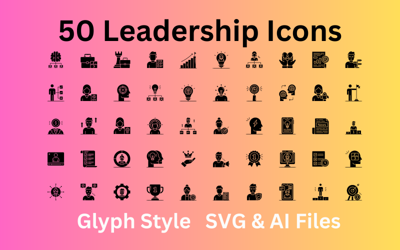 Набір піктограм лідерства 50 піктограм гліфів – файли SVG та AI