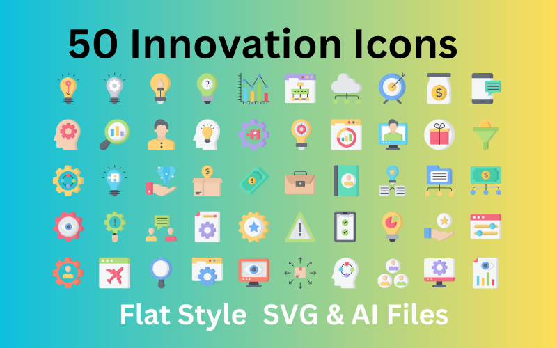 Набор иконок для инноваций: 50 плоских иконок — файлы SVG и AI